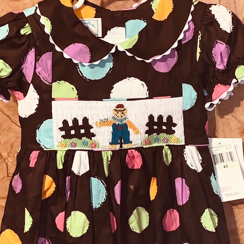 Marmellata Smocked Polka Dot Scarecrow Dress 4T